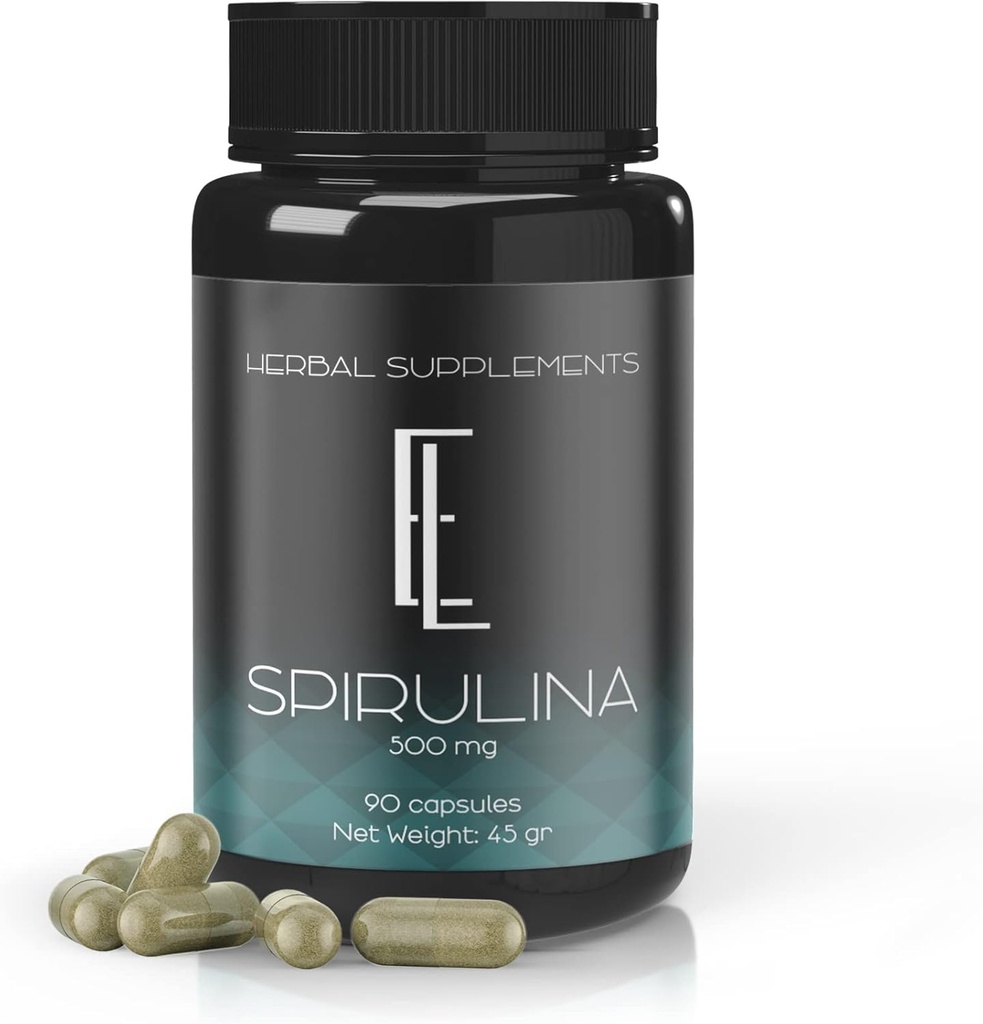 Cápsulas de espirulina encantada de vida - 90 x 500 mg, Superalimentos de base vegetal de alta potencia, Suplementos, Célula vegetal no transgénico