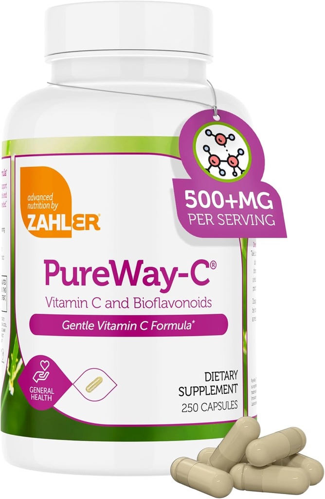 Zahler Vitamina C 500mg - Vitamina C Capsules 500mg con Bioflavonoides - Gentle on Stomach - Immune Support - Gluten Free Non-GMO VIT C 500mg Suplemento de vitamina C para adultos (250 Conde)