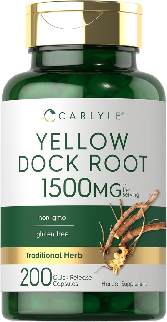 Carlyle Yellow Dock Root Capsules 1500mg  200 Count ← Non-GMO, Gluten Free ← High Potency Formula ← Herb tradicional