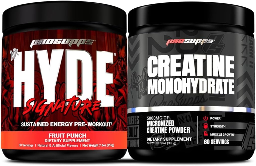 PROSUPPS Hyde Signature Sustained Pre-Workout, Fruit Punch y Creatine 300 Bundle