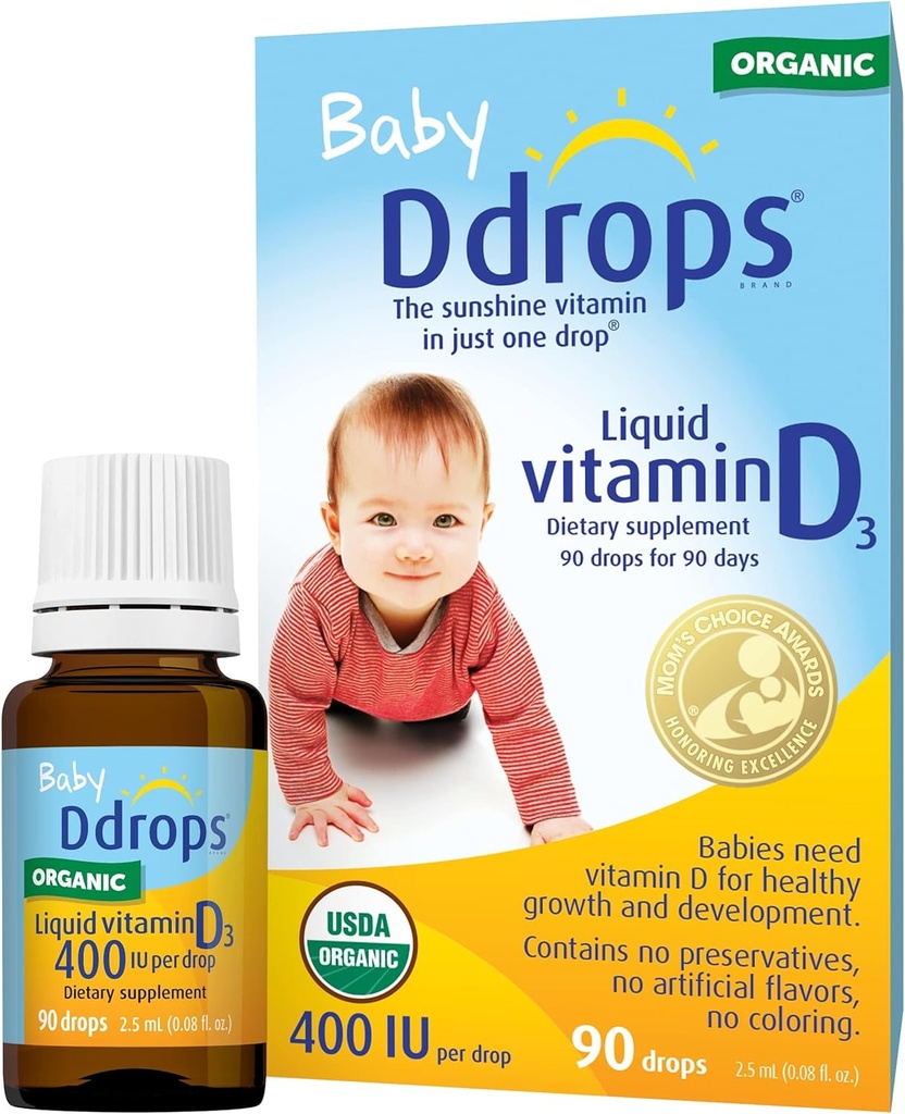 Ddrops 1072834 400 IU Liquid Vitamin D3 Drops for Babies, 0.08 Fl. Oz (Pack of 2)