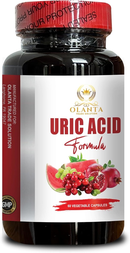 URIC Acid - Suplemento de Apoyo Conjunto con Extracto de Cereza Tart, Premium Uric Acid Support Suplemento No GMO e Ingredientes Herbales - 1 Botella 60 cápsulas