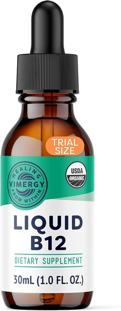 Vimergy Organic Liquid Vitamin B12 Supplement 2500 mcg, Methylcobalamin & Adenosylcobalamin Fast-Absorbing Energy Support USDA Organic, Vegan, Non-GMO B12 Vitamins for Women & Men 30 Serving (30 mL)