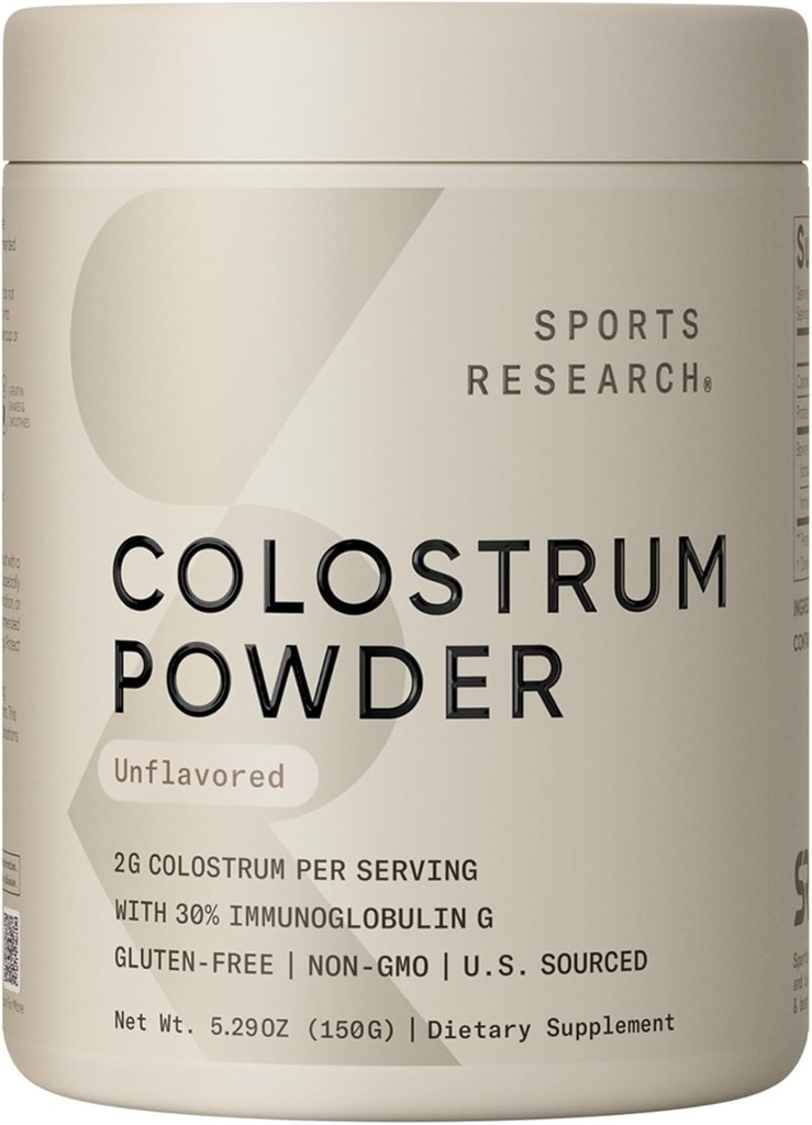Sports Research® Bovine Colostrum Powder – Easy to Mix, Single Ingredient Superfood – Immunity Support " Gut Health w/IgG Anticudies - U.S. Sourced · Non-GMO · Gluten Free - 75 Servings (Unflavored)