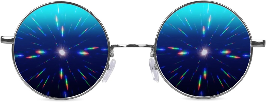 GloFX Diffraction Glasses | Hippie and Pilot Style Metal Frames with Mirror Lens and 3D Prism Rainbow Effect