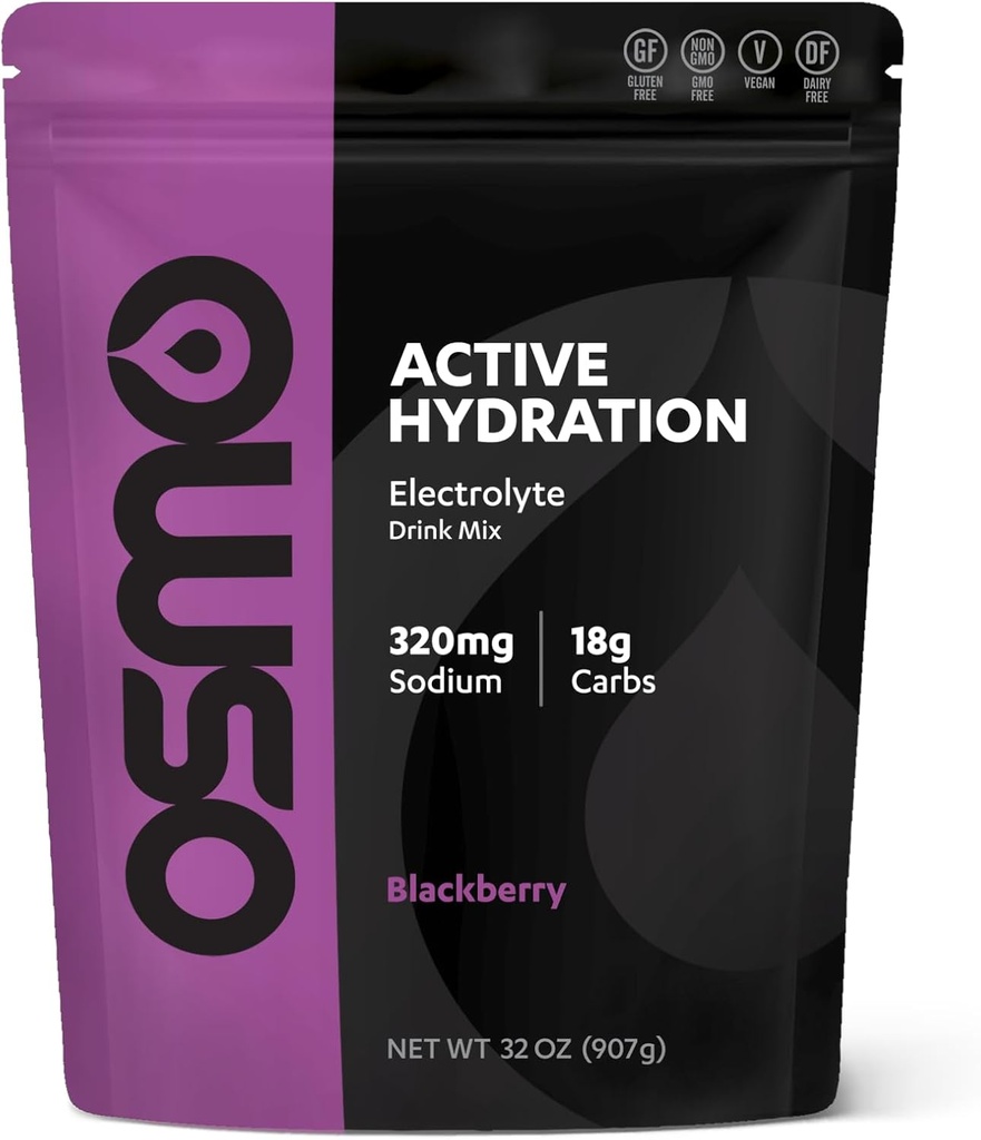 Osmo Active Hydration Electrolyte Powder (2lb Resealable Bag) - Incluye Sodio, Magnesio, Potasio, Carbs & Vitaminas, Cane Sugar - All Natural Ingredients, 3X Faster Hydration Black Berry