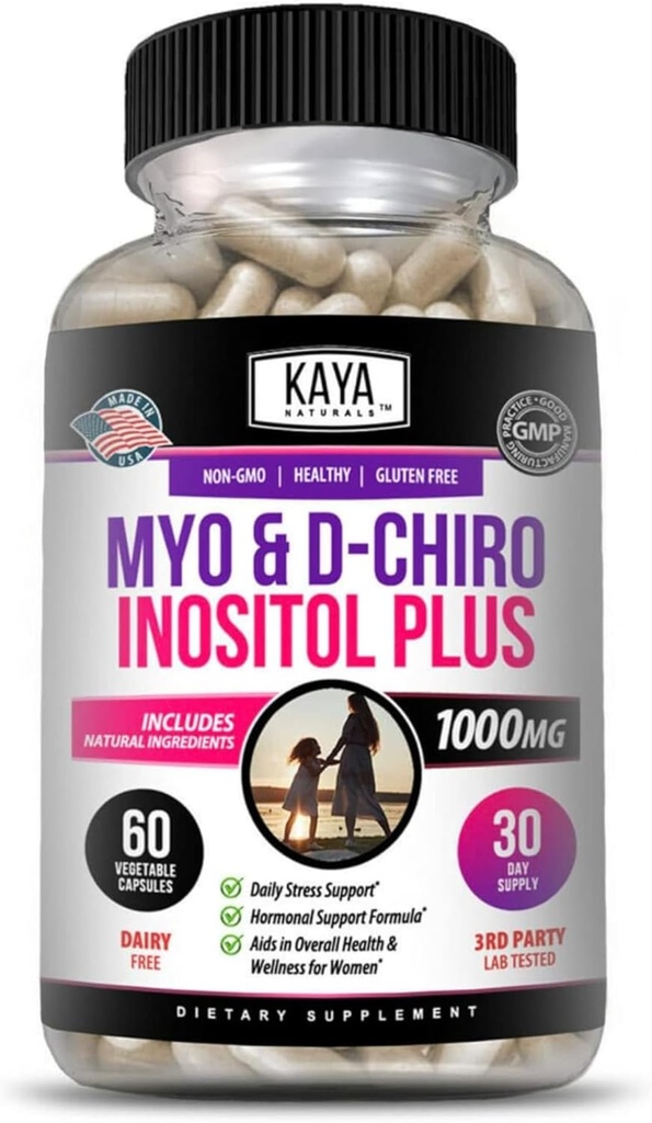 Kaya Naturals Myo " D-Chiro Inositol Plus Support for Women, Vitamina B8-60 Capsules