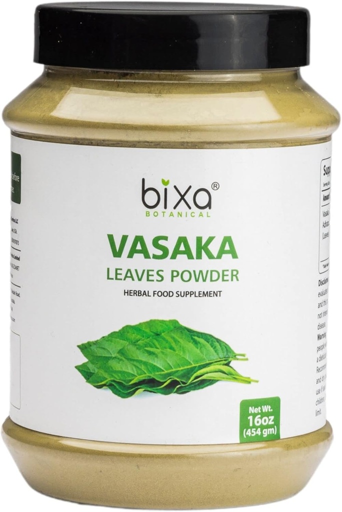 bixa BOTANICAL Vasaka Leaf Powder Silencio Adhatoda vasaka Silencio 1 Libra / 16 OZ Silencio Ayurvedic Herbal Suplemento para reducir la Pitta Extra (Carne) de Body  Permanente Gluten Libre, No-GMO, Steam Treated, Vegan, 100% Puro.