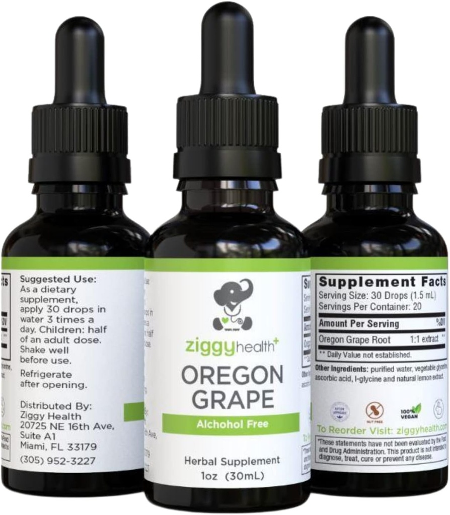 Premium Orgánica Oregon Grape Root Tintura - Extracto sin alcohol, 1oz  durable Herbal Support ← Ziggy Health