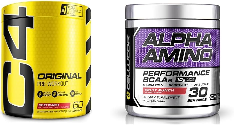 Cellucor C4 Original Pre Workout Powder Fruit Punch - Vitamina C para Immune Support & Alpha Amino EAA &amp; BCAA Powder ← Cadena Ramada Aminoácidos esenciales + electrolitos  durable Fruit Punch tención 30 Servings