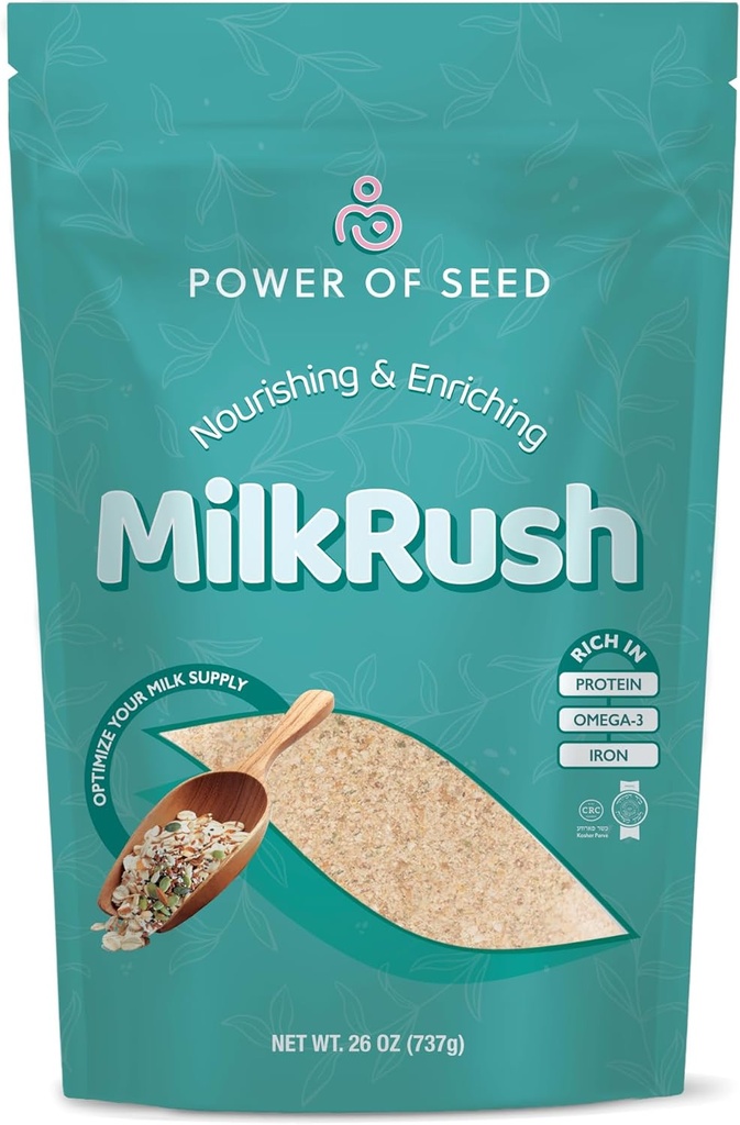 Milkrush Lactation Support for Breastfeeding - Oats Seeds & Almond Lactation Drink Mix - Milk Booster for Breastfeeding Superfood Mix with Omega 3, Iron & Calcium - Kosher Certified - 26oz Bag