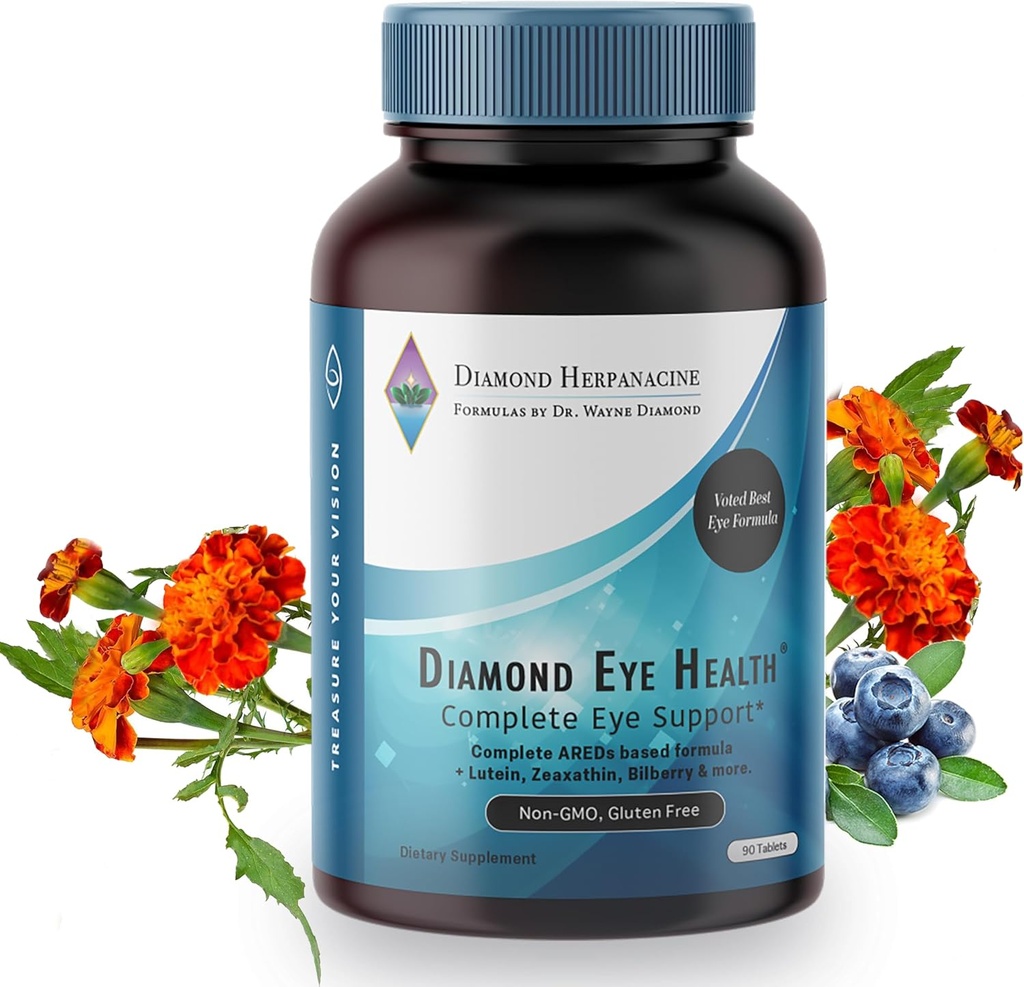 Salud de los ojos de diamante - Vitaminas naturales para el soporte completo de los ojos - Vitaminas de salud de los ojos para ayudar a los ojos envejecidos - Vegan, sin gluten, sin lácteos - (90 Cuenta)