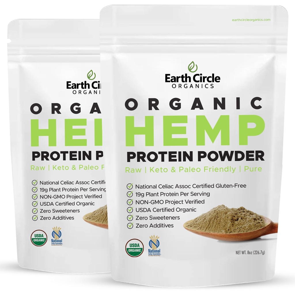 Círculo de la Tierra Orgánica Hemp Protein Powder, Lab Tested 100% Gluten Free, Plant Based & Vegan Raw Protein Powder - Perfect for Keto, Meal Replacement Shakes, Pre &amp; Post Workout (8oz, Pack of 2)