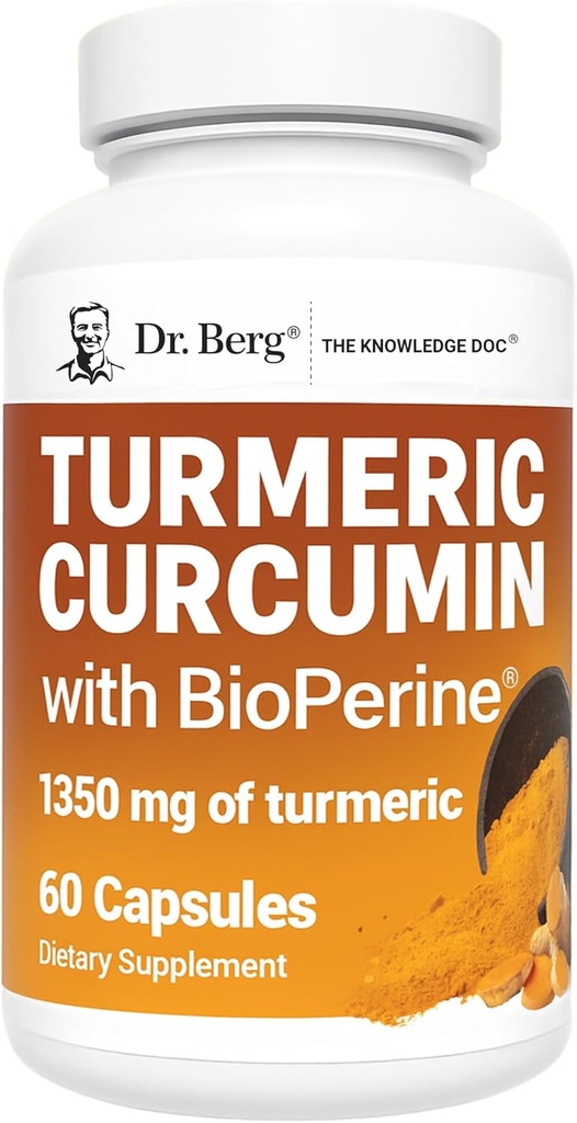 Dr. Berg (Only 2 Per Day) Turmeric Supplement with Black Pepper (BioPerine) - 1350 mg Turmeric Curcumin Supplement with 95% Curcuminoids – Turmeric Curcumin with Black Pepper – 60 Turmeric Capsules