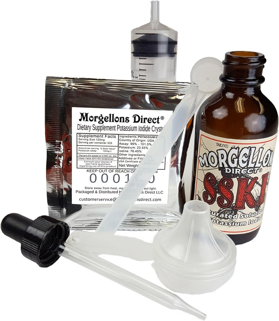 SSKI Iodine Potasio Iodide Solutions Mixing Kit Incluye herramientas necesarias y premeditado Suplemento dietético Potasio Iodide Cristales. Solo agrega Agua Destilada.