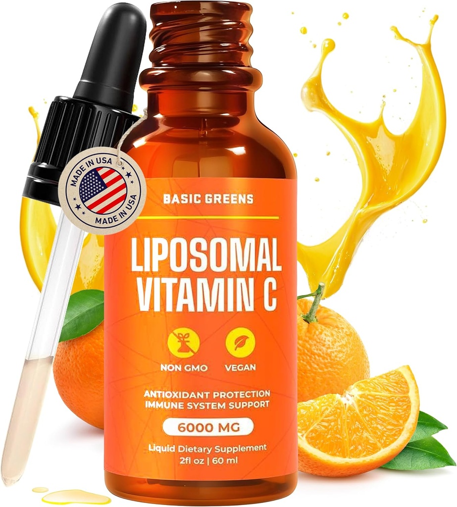 Liposomal Vitamin C Liquid 6000mg – High Absorption Liquid C Supplement for Immune Support, Antioxidant & Skin Health – Non-GMO, Vegan, Gentle Formula – 2 fl oz