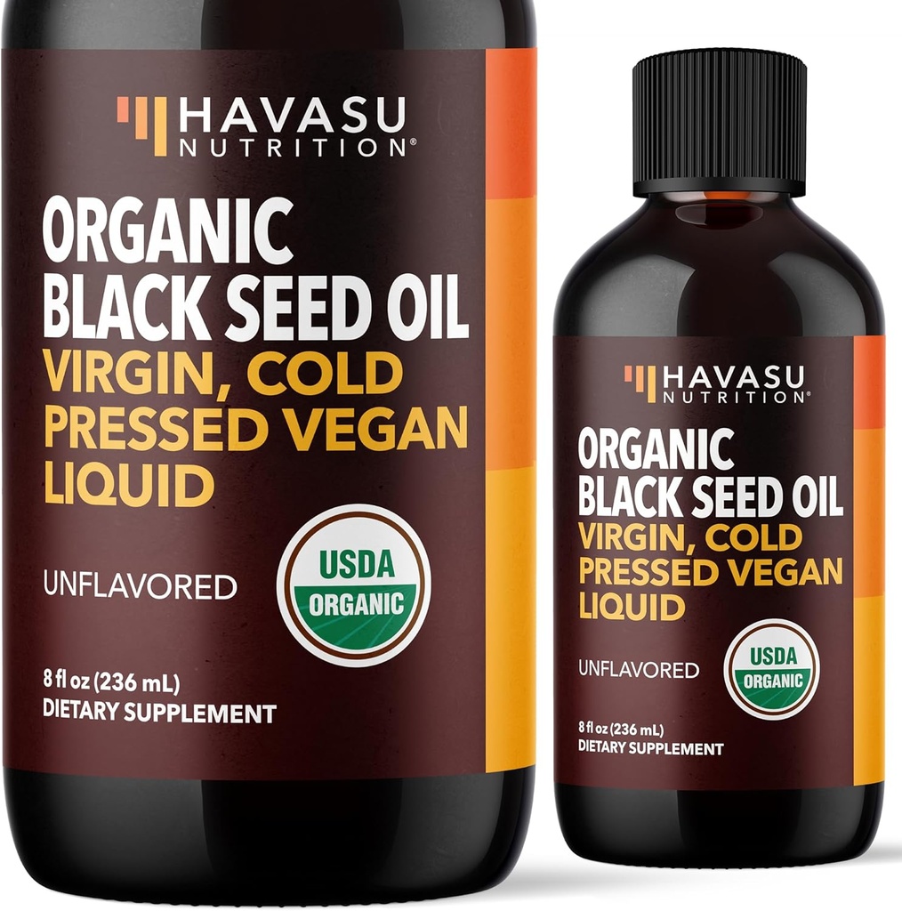 Organic Black Seed Oil Cold Pressed Liquid - Black Cumin Supplement for Immune System Function, Digestive Support, Hair Nourishment & General Health - 8 Fl Oz - Unflavored, Non-GMO, Vegan