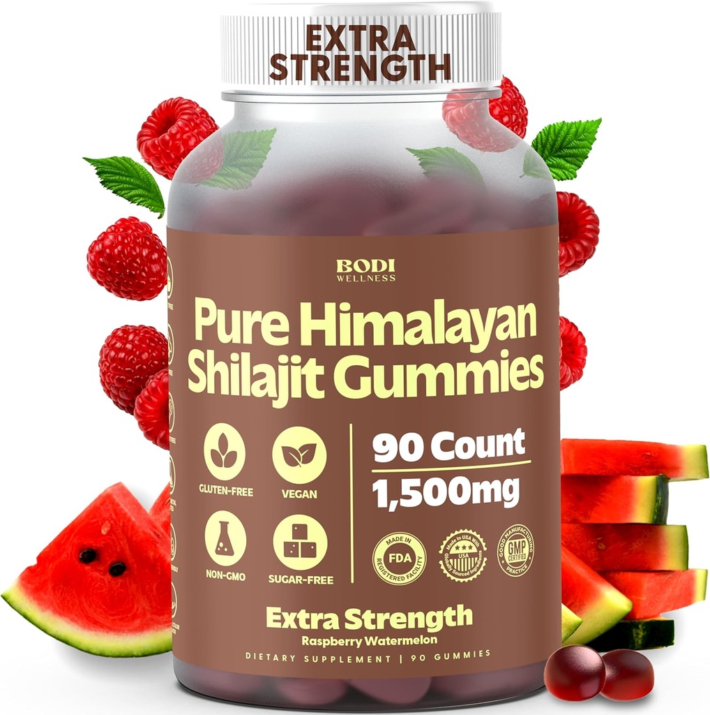 Pure Himalayan Shilajit Gummies 1500mg - 90 Gummies Vegan, Libre de Azúcar con 85+ Minerales Trace " Ácido Fulvico, Suplemento No GMO Shilajit para Hombres " Mujeres