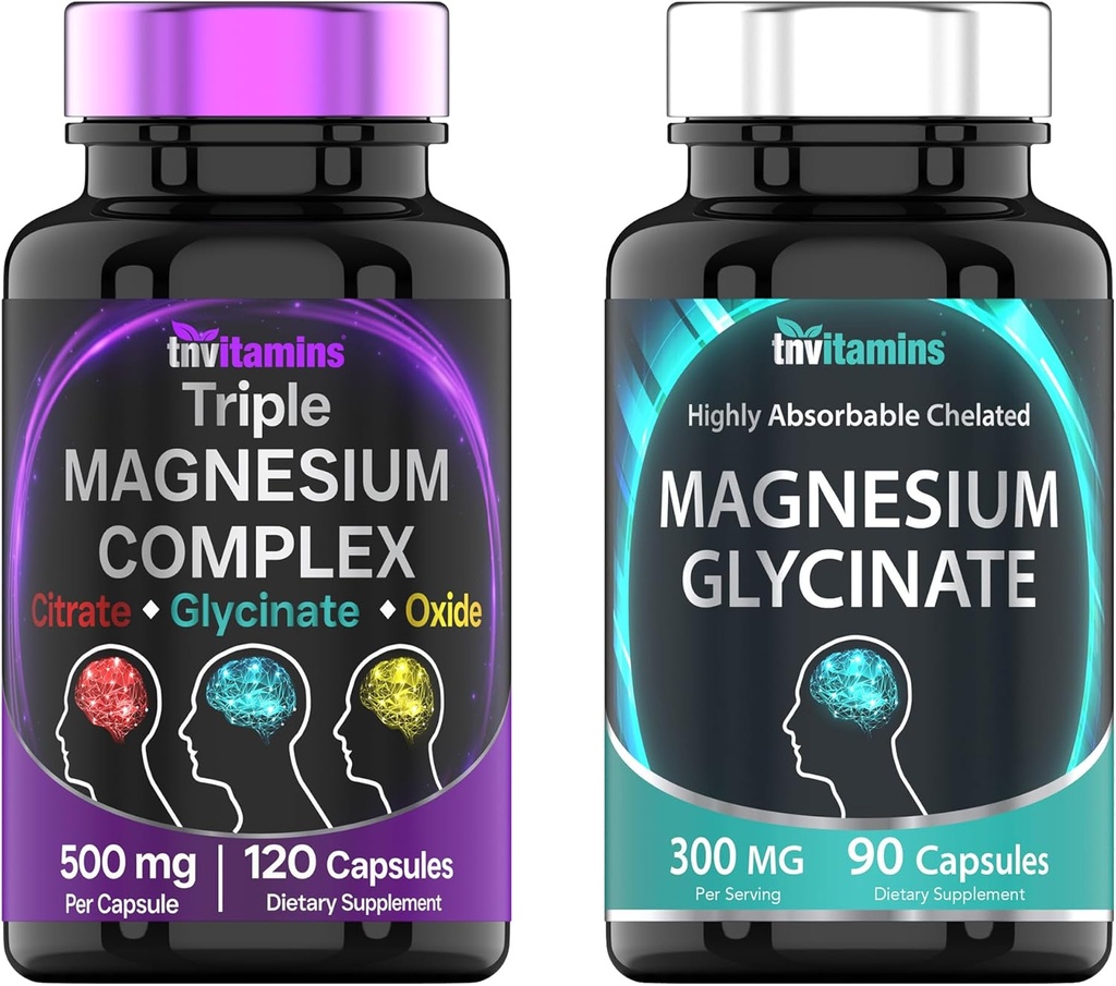 Complejo de magnesio triple 500mg (120 cápsulas) &amp; Magnesium Glycinate 300mg (90 cápsulas)