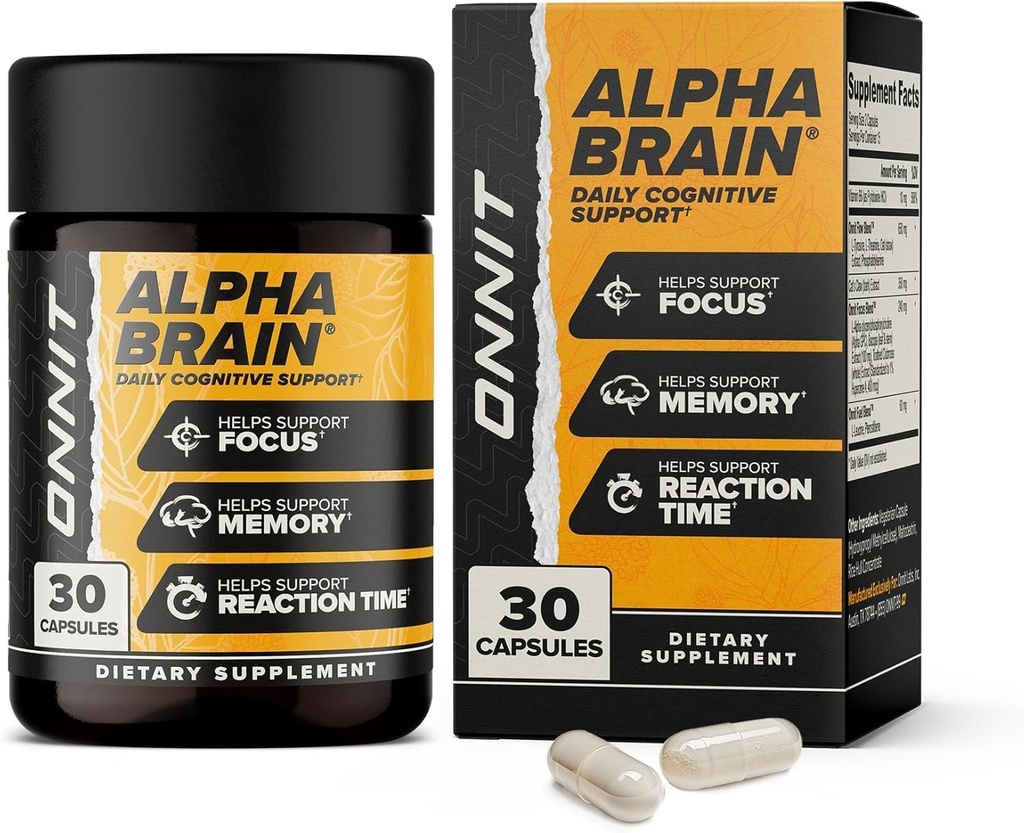 ONNIT Alpha Brain Nootropic Brain Supplement for Men &amp; Women, IGENTM Non-GMO Tested ← Memoria, Claridad mental " Mejoramiento Cognitivo " ¦ Focus Capsules with L-Theanine, Vitamina B6 (30 Conde)