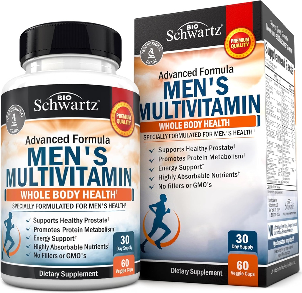 Multivitamina de los hombres con vitamina C A B D3 E Zinc para soporte inmunitario - Una vez Suplemento diario para energía y corazón - Antioxidantes y enzimas digestivas para la absorción - Claridad mental