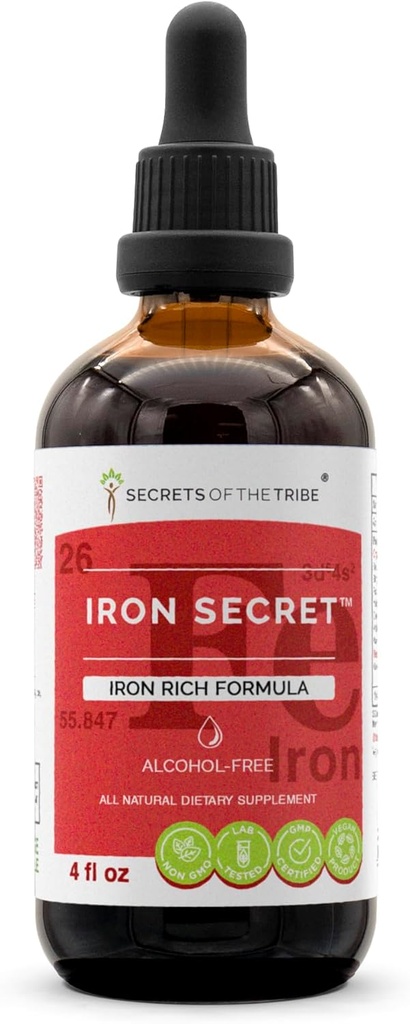 Secretos de la tribu - Secreto de Hierro, Fórmula rica de Hierro, Suplemento de hierbas gotas de líquido libre de alcohol Extracto 4 Fl Oz