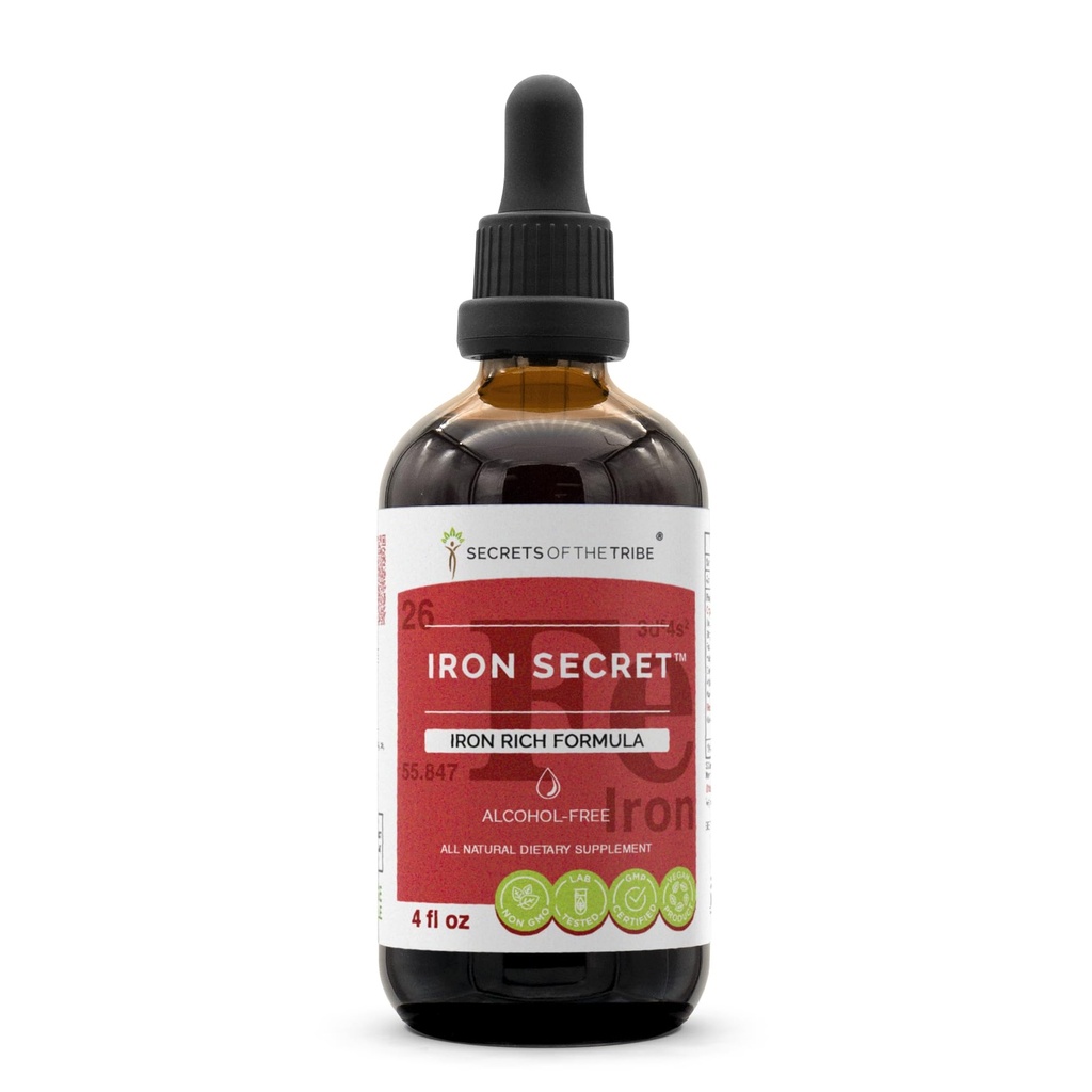 Secretos de la tribu - Secreto de Hierro, Fórmula rica de Hierro, Suplemento de hierbas gotas de líquido libre de alcohol Extracto 4 Fl Oz