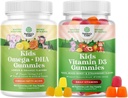 Bundle of Omega DHA Gummies for Kids - Fatty Acids Omega 3 6 9 - Vitamina C para Cerebro, Inmunity & Vision y Vitamina D Gummies for Kids - 1000 UI Por Serving - Immune Support Muscle Teeth &amp; Bone Health