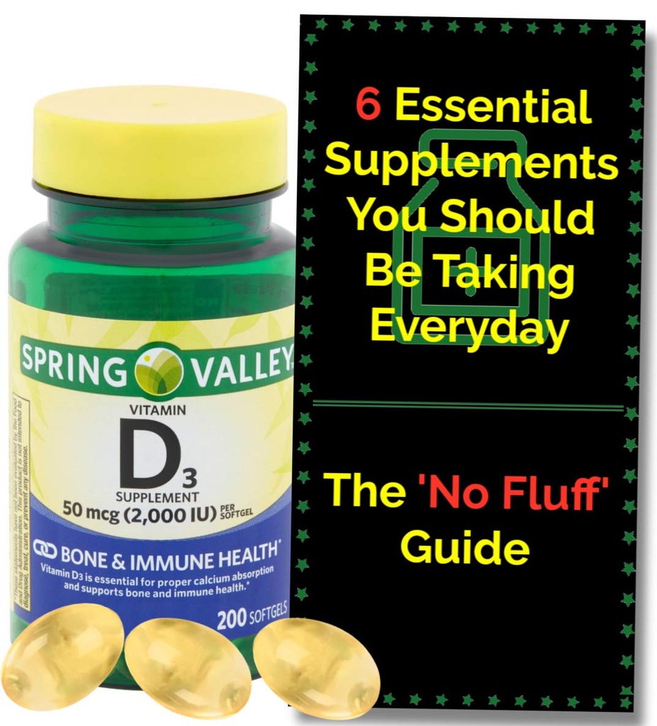Vitamina D3 2000iu Softgels (50 mcg) (200 Conteo - 6+ Mes de Suministro) Hueso &amp; Salud Inmune del Valle de la Primavera. + Guía de Suplemento No Fluff