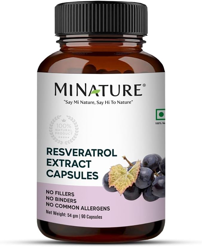 minature Resveratrol Extract Capsules ← Superfood Supplements durable500mg, 90 Veg Capsules, 45 Days Supply, 54g ← Pure &amp; Natural ← Preservatives Free Tortura Vegan Silencio Made in India
