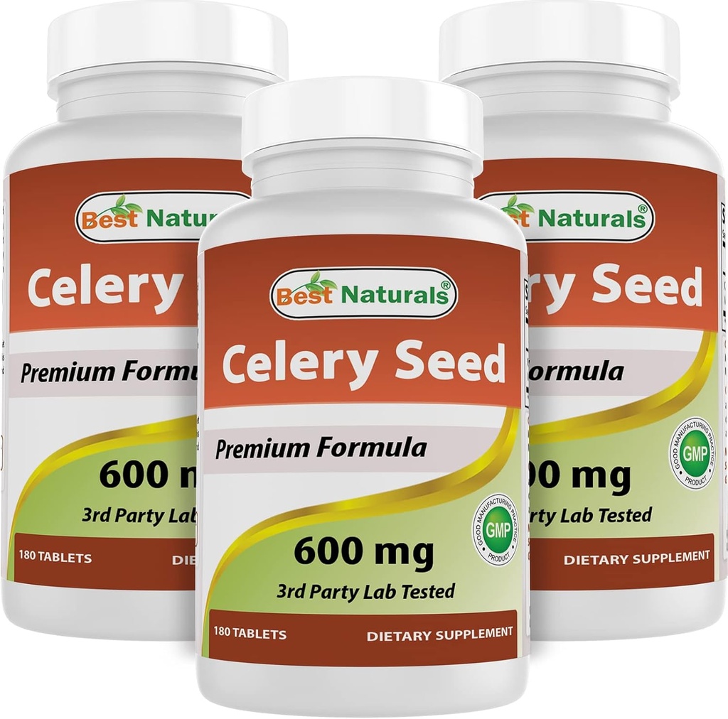 Mejores Naturales Celery Seed 600 mg 180 Tabletas (180 Conteo (Pack of 3))