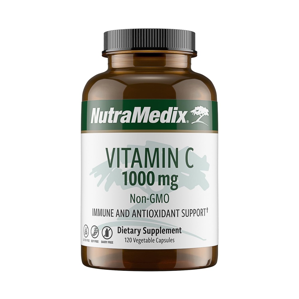 NutraMedix Vitamina C 1000mg - Antioxidantes Suplemento de Apoyo Inmunitario " Salud cardíaca - Vitamina C del ácido ascórbico - Vegano, No GMO (120 cápsulas vegetarianas)