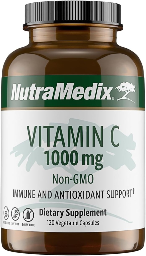 NutraMedix Vitamina C 1000mg - Antioxidantes Suplemento de Apoyo Inmunitario " Salud cardíaca - Vitamina C del ácido ascórbico - Vegano, No GMO (120 cápsulas vegetarianas)