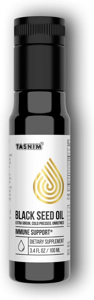 Aceite de semillas negras 100% etíopes 3.4 Fl Oz - Aceite de semilla negra prensada fría para soporte inmunitario, alta potencia 5.7% - 21% de piel de timoquinona, cabello y salud total - Aceite de semilla de comino negro sin refinar - Gluten Gratis