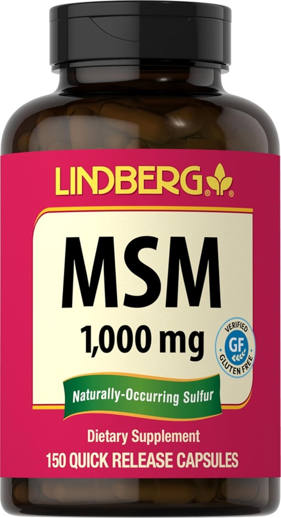 Lindberg MSM Capsules 1000mg ← 150 Pills ← Suplemento para Mujeres y Hombres Silencio Methylsulfonylmethane Silencio No GMO, Gluten Free