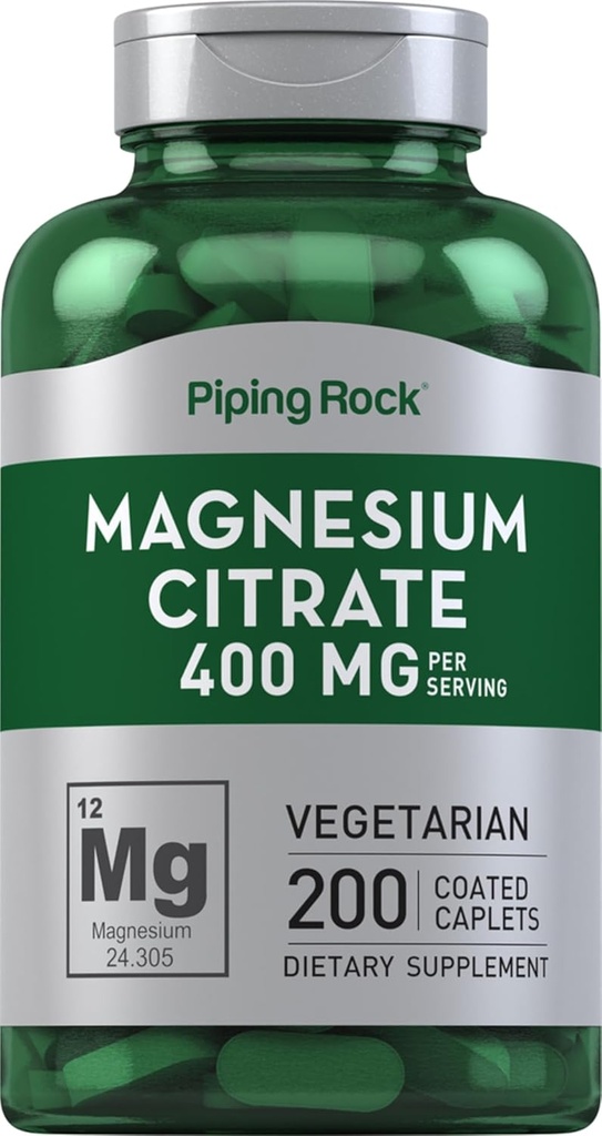 Piping Rock Magnesium Citrate | 400 mg | 200 Caplets | Vegetarian, Non-GMO, Gluten Free Supplement