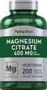Piping Rock Magnesium Citrate | 400 mg | 200 Caplets | Vegetarian, Non-GMO, Gluten Free Supplement