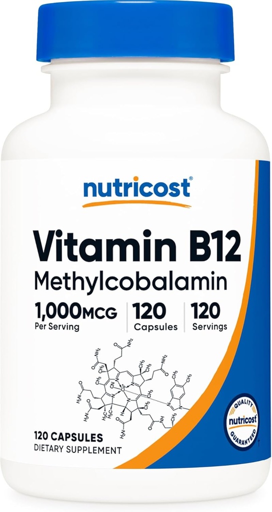 Nutricost Vitamina B12 (Methylcobalamin) 1000mcg, 120 cápsulas - Vegetariano, No GMO &amp; Gluten Suplemento B12