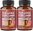 2packs 90 cápsulas Curcumina Turmérica + cápsulas de vinagre de manzana, 6 meses de suministro con Ashwagandha, jengibre, 95% de Curcuminoides Estándarizados, Soporte Conjunto de Absorción