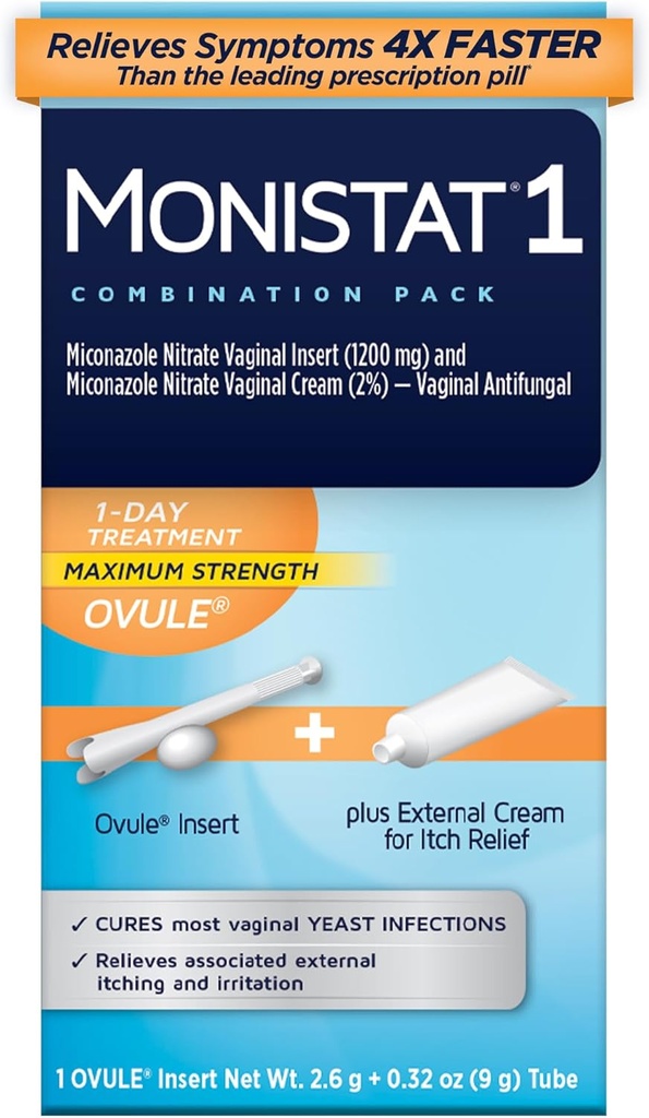 Monistat 1 Día Tratamiento de la Infección de la Levadura para Mujeres, 1 Miconazol Ovule Insertar &amp; Monistat Externo Anti-Itch Cream Bundle