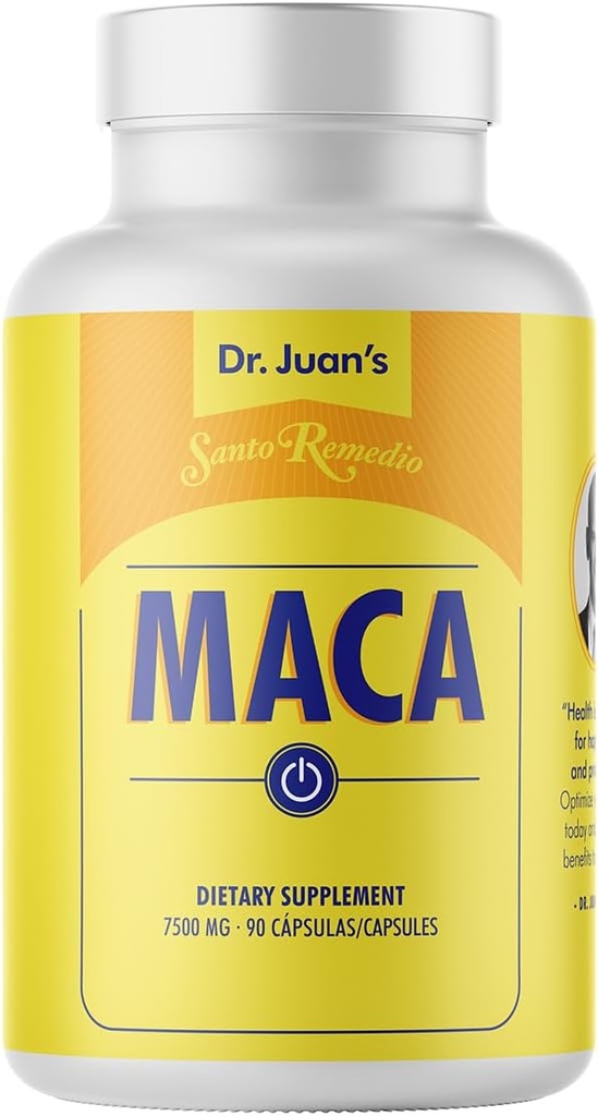 Santo Remedio Maca, ayuda a apoyar niveles de energía saludables, suplemento dietético, 750 mg por ser, vegetariano, no sabores artificiales, no colores artificiales, 90 cápsulas, 90 dosis