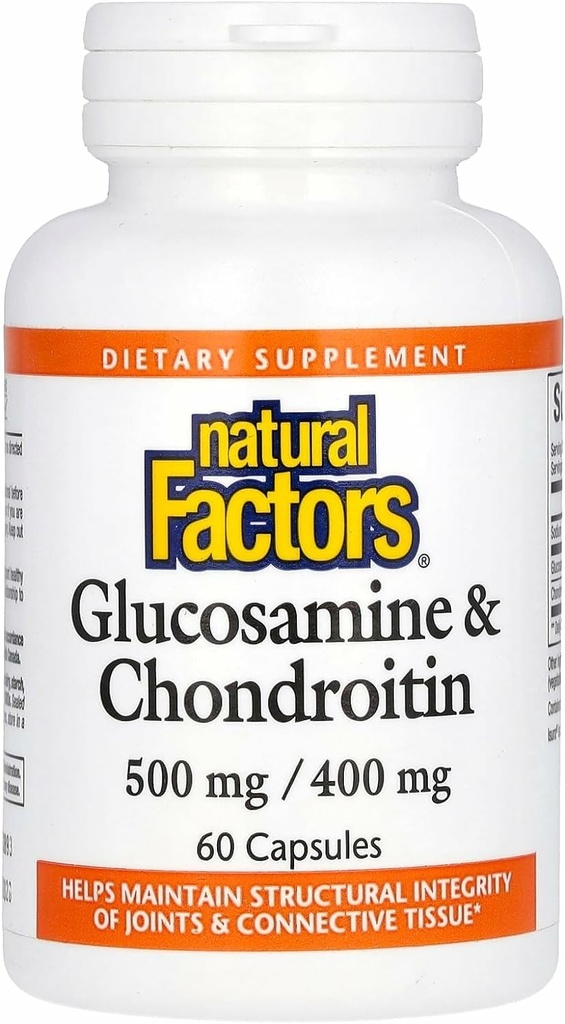 Factores naturales Glucosamina " Condroitina - Soportes Conjuntos saludables " Tejido conectivo - Sin gluten " - 60 cápsulas (20 piezas)
