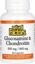 Factores naturales Glucosamina " Condroitina - Soportes Conjuntos saludables " Tejido conectivo - Sin gluten " - 60 cápsulas (20 piezas)