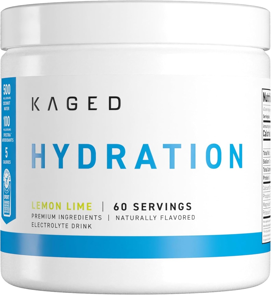Kaged Hydration Electrolytes Powder ← Lime Limón ← Hydra-Charge Sports Drink Mix ← Pre, Post, Intra Workout ← Low Carb, Vegan, Gluten Free ← Suplementos para Hombres y Mujeres