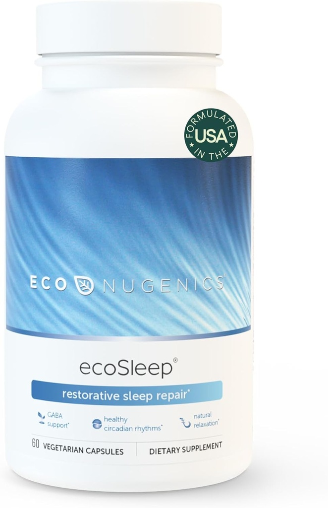 EcoNugenics ecoSleep: Sleep Aid with GABA Support Blend, Magnesium, L-Theanine, Niacin – Helps Promote Deep Sleep, Healthy Circadian Rhythms, Relax, Calm – Suplemento para adultos, 60 cápsulas