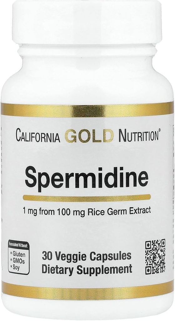 California Gold Nutrition Spermidine, Rice Germ Extract, 1 mg, 30 cápsulas vegetarianas