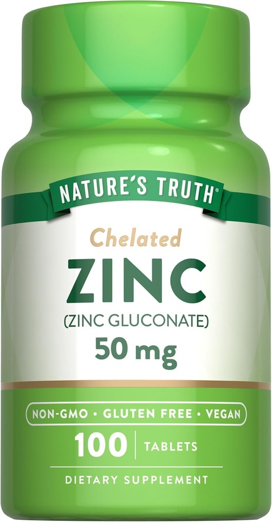 Verdad de la naturaleza Chelated Zinc 50 mg Tabletas - 100 ct, Pack de 2