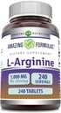 Amazing Formulas L-Arginine 1000mg Tablets ← Amino Acid Suplemento para Mujeres &amp; Hombres Silencio No-GMO Silencio Gluten Free TEN Made in USA (240 Conde)