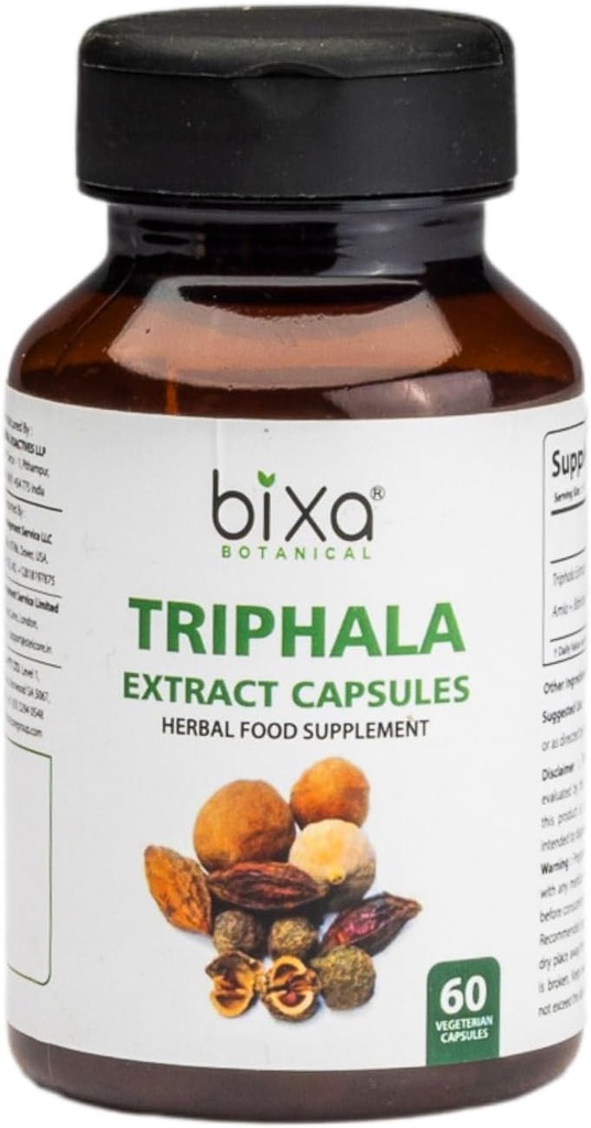 bixa BOTANICAL Ayurvedic Natural Herbal Suplemento Triphala Extract Capsule for Healthy Digestion " Absorption of Nutrients (Amla + Haritaki + Bibhitak) (60 Cuenta (Pack of 1))