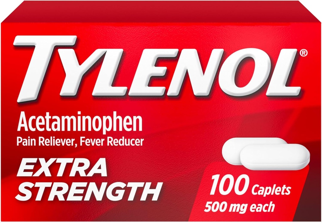 Tylenol Extra Strength Pain Relief Pills, Acetaminophen 500mg Caplets, Pain Reliever and Fever Reducer Medicine for Headache, Backache, Toothache & Minor Arthritis, 100 Count Bottle